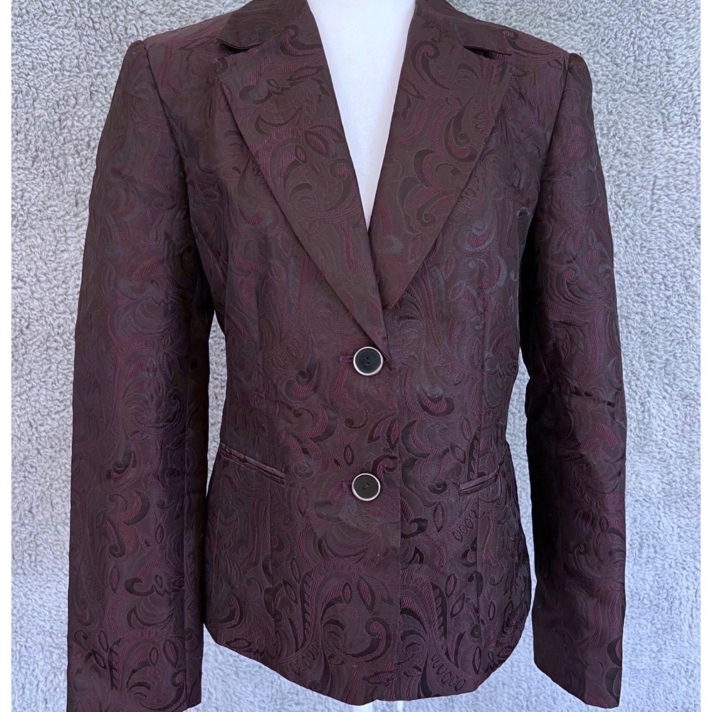 VTG Jacquard Blazer Womens 12 Jacket Burgundy Plum Victorian Gothic Brocade